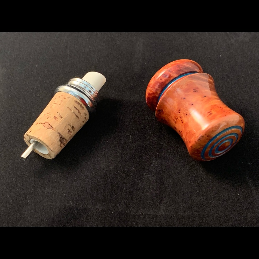 Wine bottle stopper hand turned with spout. Unique